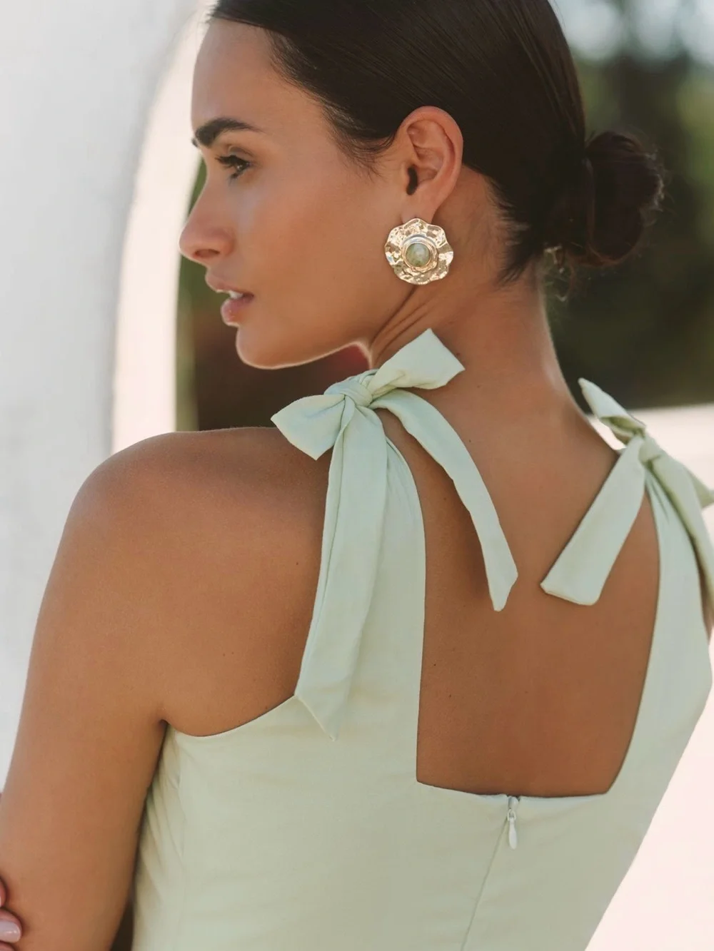 NWT Anthro Peixoto Light Sage Green Tie-Shoulder Midi Dress - Picture 3 of 4